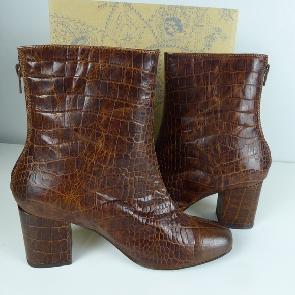 Free People Cecile Ankle Bootie Leather Croc NIB - Picture 4 of 8